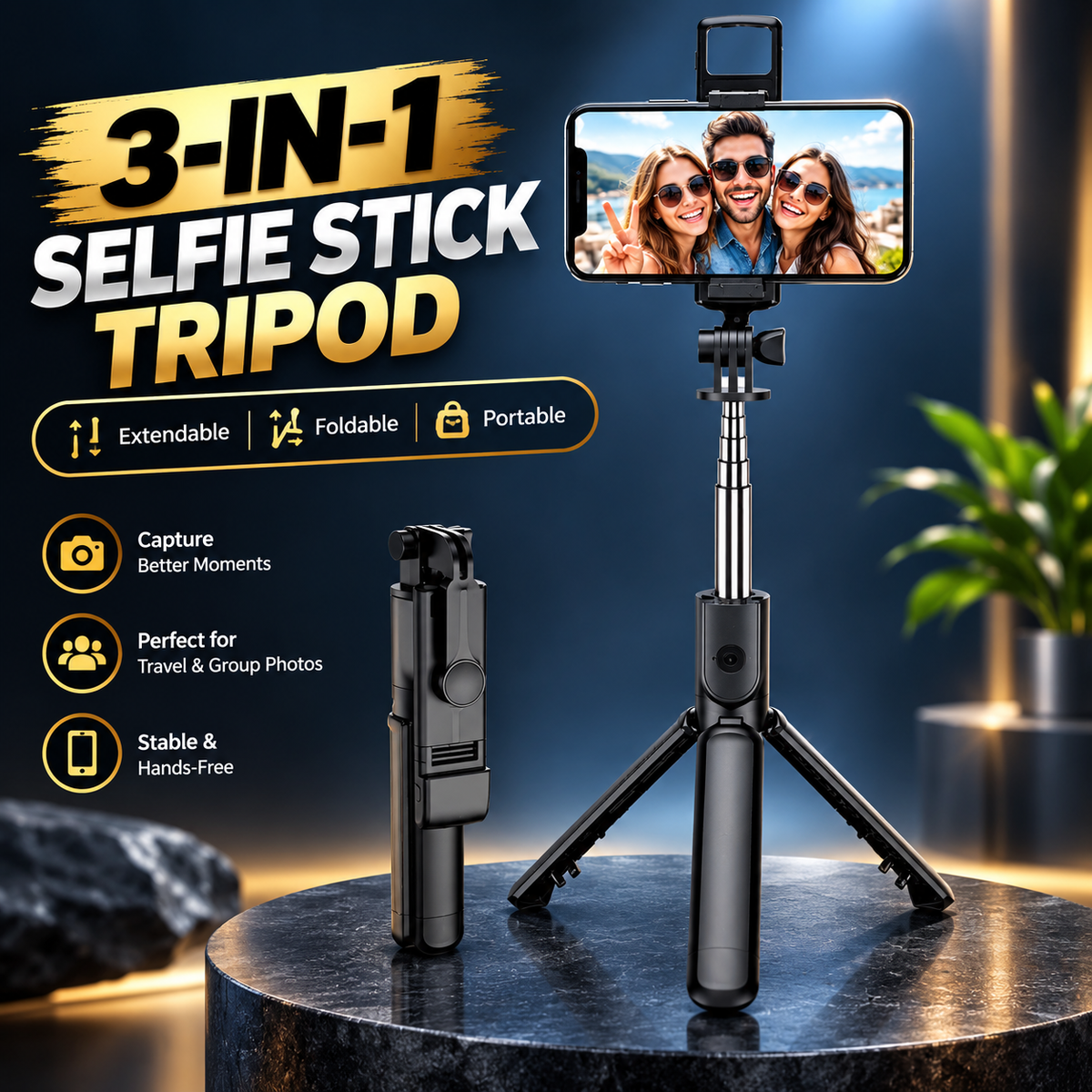 R1s Bluetooth Selfie Sticks Tripod Stand With Remote