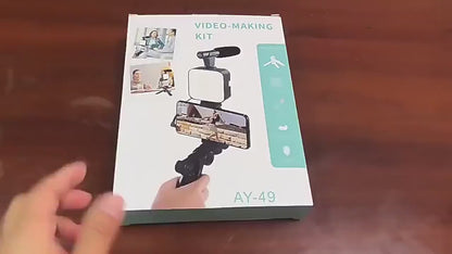 AY-49 Multi-Functional Portable Vlogger Kit with Mic, LED Light & Tripod Stand with Remote